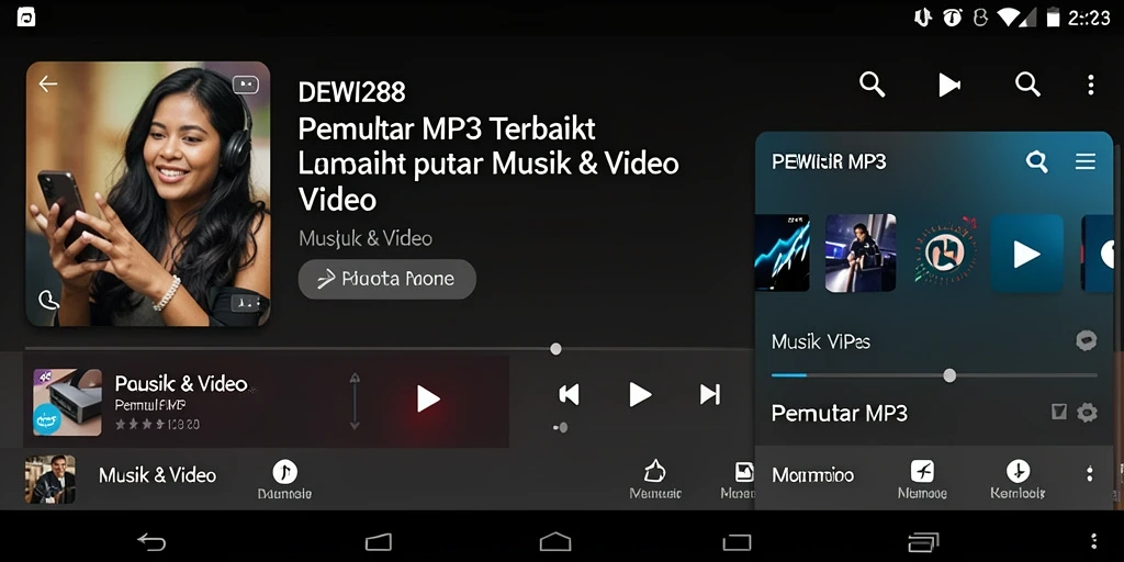 Tampilan antarmuka DEWI288 yang modern dan fungsional untuk Pemutar MP3.