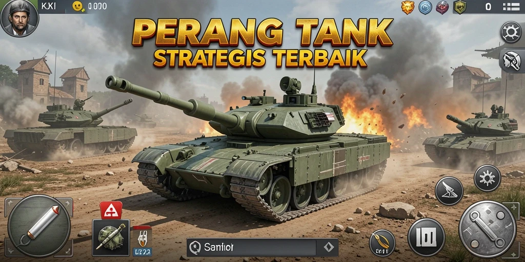 Antarmuka permainan KAKRP menampilkan pertempuran tank yang intens.