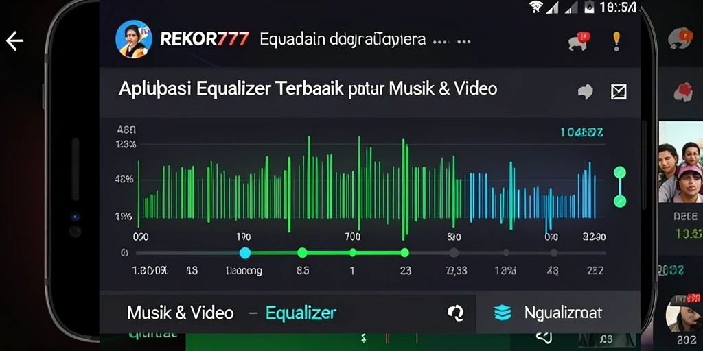 Antarmuka aplikasi REKOR777 dengan fitur Equalizer yang menarik.