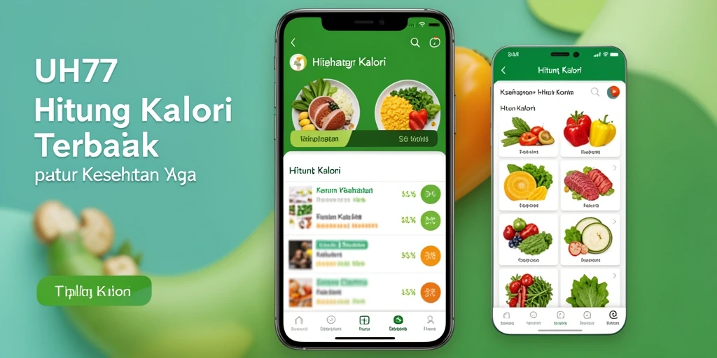 Screenshot aplikasi UH77 menampilkan antarmuka penghitungan kalori yang sederhana dan informatif.