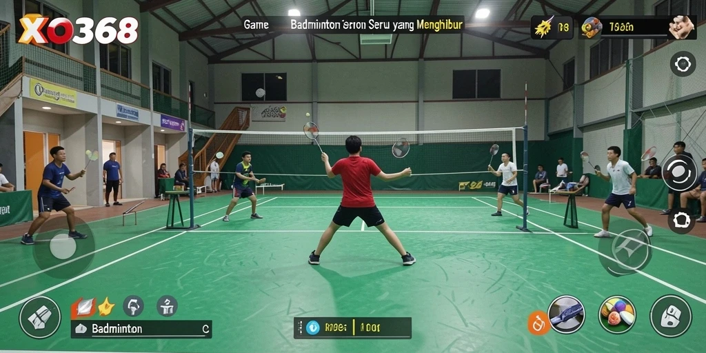 Tampilan antarmuka game badminton yang menarik dan interaktif.